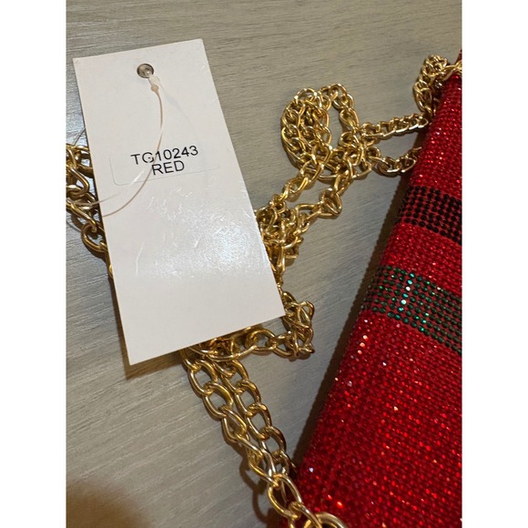 UNNI Red Rhinestone Clutch Chain Shoulder Bag Evening Party Bag TG10243 - Picture 4 of 10